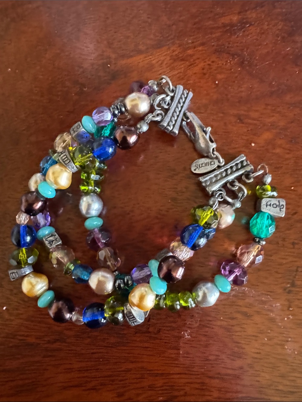 Chico's Multi-Strand Mixed Metal and Multicolored Beaded Clasp Bracelet